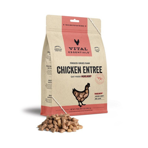 [斷貨中, 未有返貨日期, 可預訂等貨到] Vital Essentials 12oz [[ 雞粒 ]] Freeze-Dried Raw CHICKEN Entree Mini NIBS 凍乾迷你肉粒貓主糧 雞肉粒 {原裝行貨} 690039 (EXP: 7月/2027)